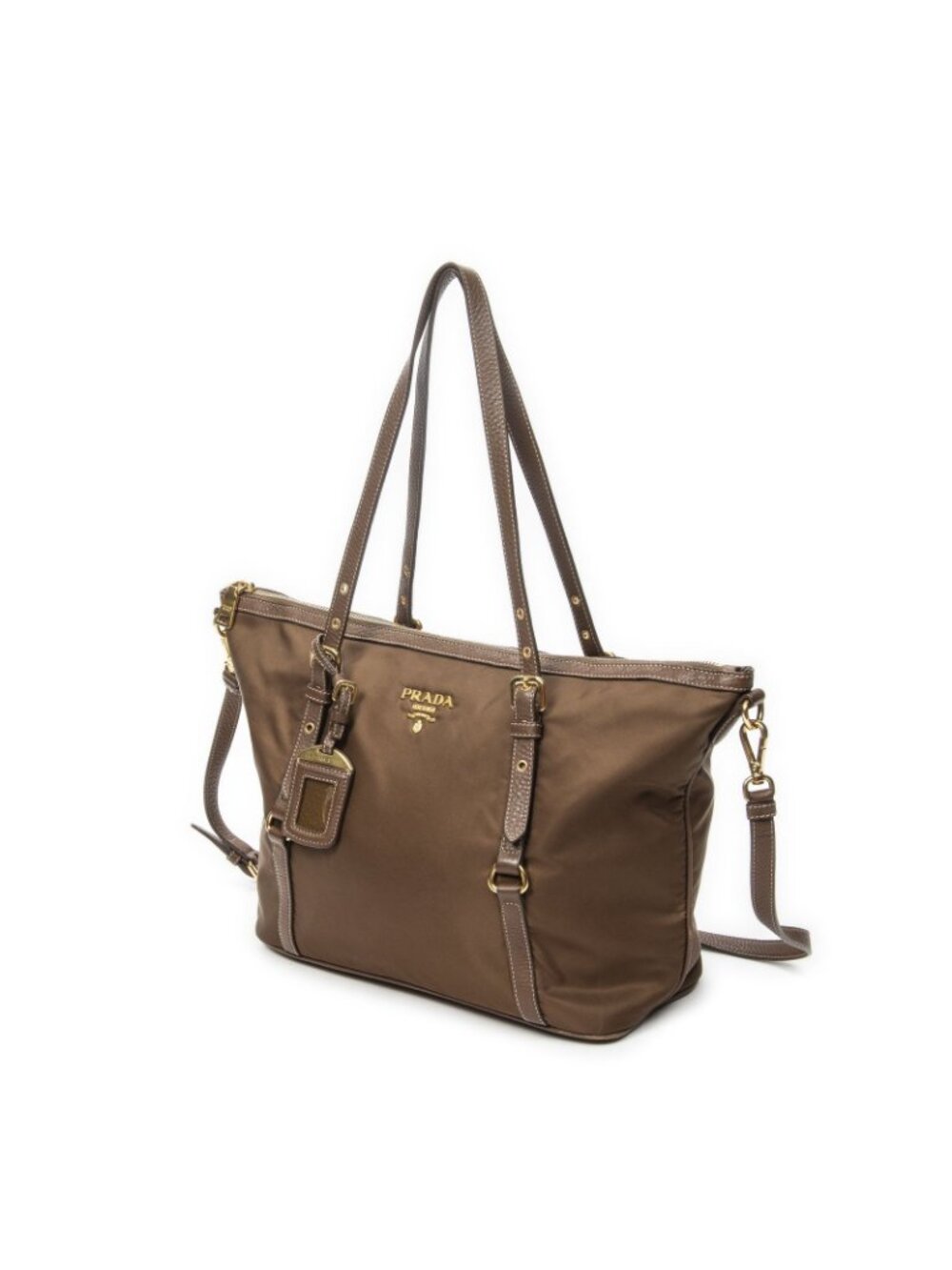 Prada Zip Shopping Tote Brown Nylon Canvas - Picture 2 of 10